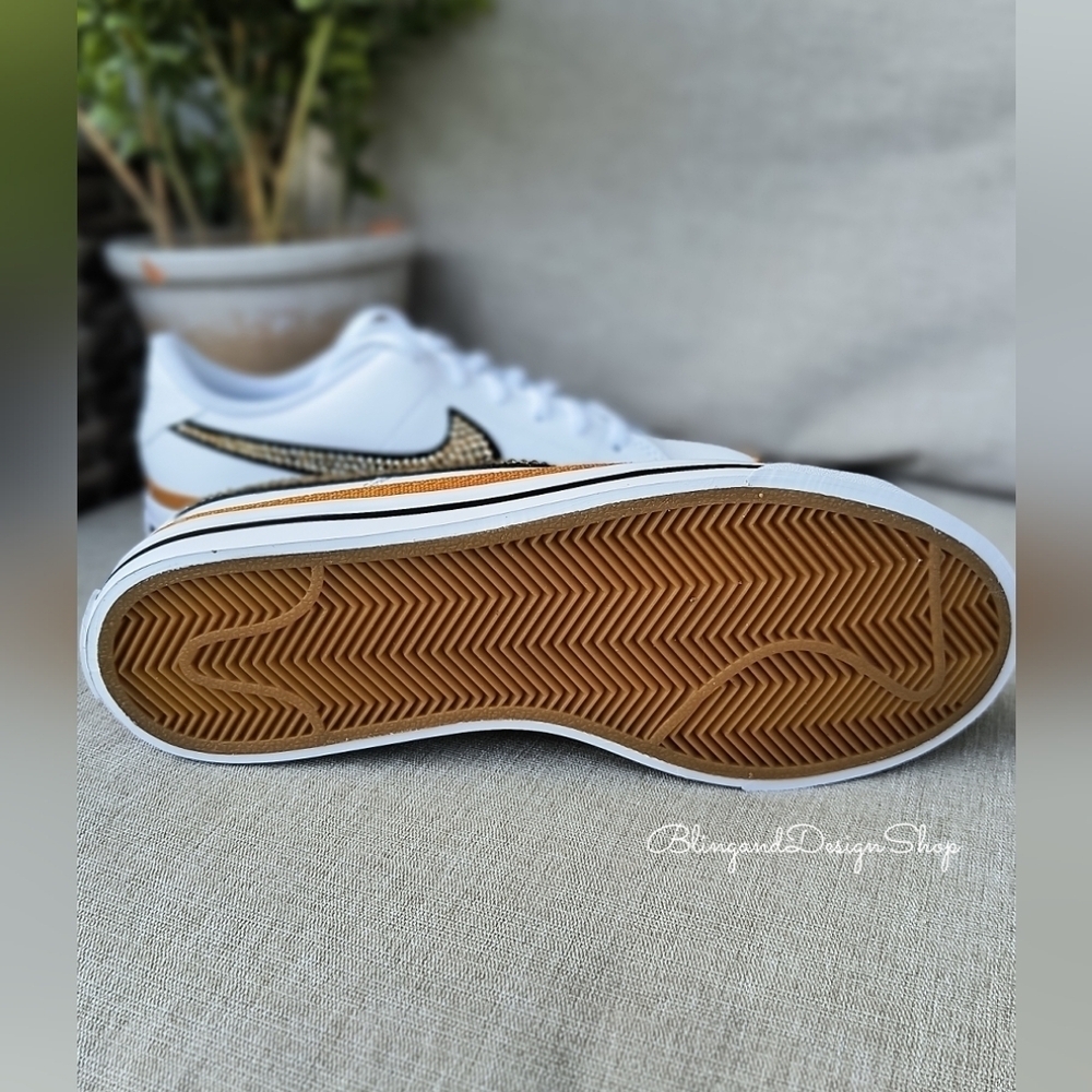 Women's Bling Nike Court Legacy White Sneakers made with Crystals Custom - Picture 9 of 10